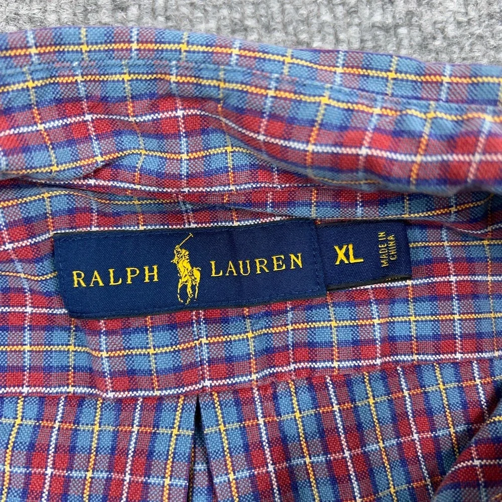 Polo Ralph Lauren Shirt Mens XL Red Blue Check Plaid Long Sleeve Button‎ Down